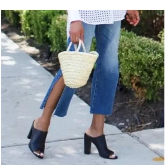 Vince Shoes Women's Alora Black Leather Peep Toe Mule Heeled slides 7.5 - Picture 3 of 12